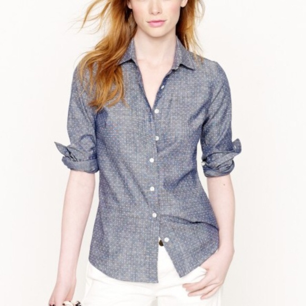 J. Crew The Perfect Shirt Chambray Polka Dot 4